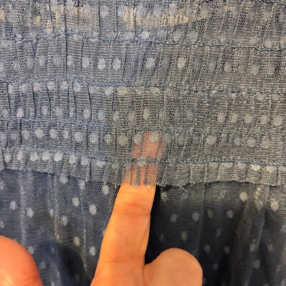 Maeve Anthropologie Samara Embroidered Blue Swiss Dot Smocked Ruffle Dress - Picture 12 of 13